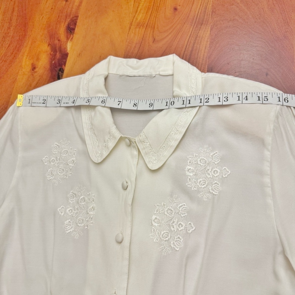 Vintage Romantic Boho Cottagecore Lace Collar Cream White Button Down  Blouse - Picture 8 of 13